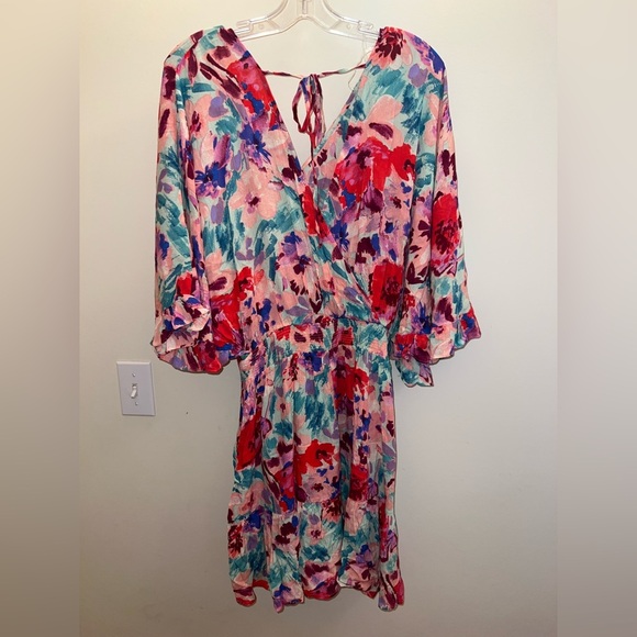 Easel Floral Tie-Back Mini Dress - Red, Pink, Blue - Picture 2 of 7